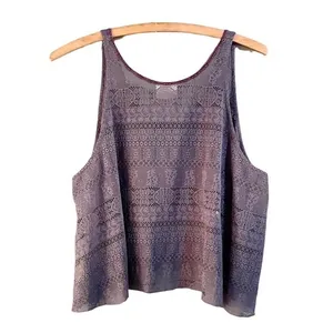 Vintage Free People Cropped Floral Laser-Cut Lace Lagenlook Tank Size XS Purple thumbnail 3