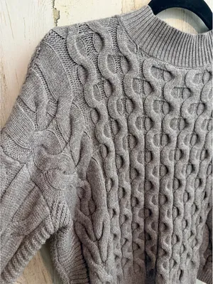 By Anthropologie Women's Small Gray Cable Knit Mock Neck Sweater thumbnail 7