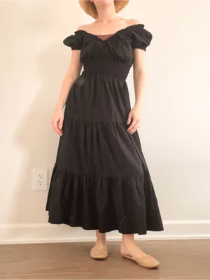 Abercrombie & Fitch Black Puff-Sleeve Tiered Maxi Dress thumbnail 3