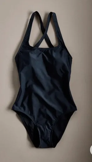 New Quince Cross-Back One-Piece Swimsuit in Black Size Medium MSRP $49 thumbnail 1