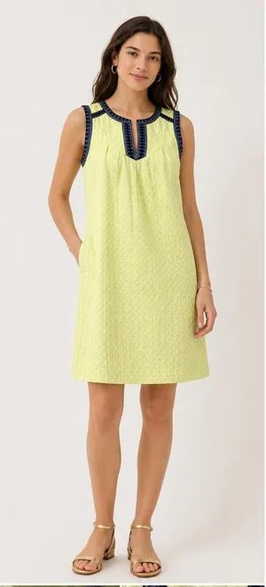 J.Crew Neon Green Geometric Print Sleeveless Dress‎ Size 4 Pockets thumbnail 1
