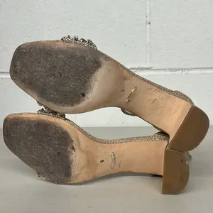 Badgley Mischka Sz 8 open toe heels wedding bridal prom gold silver rhinestone thumbnail 6