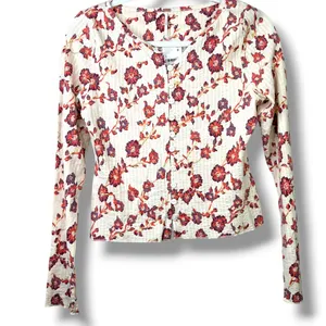 NEW Free People Tilly Tea Combo Ivory Floral Button Front Cotton Long Sleeve Top thumbnail 5