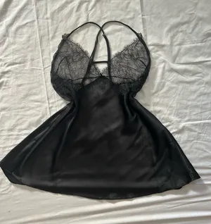 Victoria’s Secret Black Satin Lace Slip Dress Chemise Large Coquette Y2K Style thumbnail 1