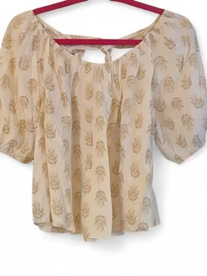 Old Navy Gold Leaf Peasant Blouse Off Shoulder Puff Sleeve Bow Back Small thumbnail 1