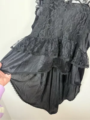 Vintage Stroke of Midnight Black Lace High Low Babydoll Lingerie Top Size L thumbnail 8