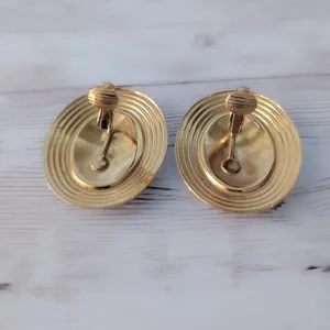 Vintage Clip On Earrings Very Large Dark Blue & Gold Tone Statement Oval 1.5" thumbnail 4