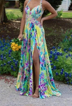 Jovani Floral Print Cut out Dress 38733 thumbnail 3