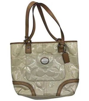 COACH Medium Cream Brown Patent Leather Handbag thumbnail 1