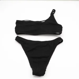 2 Piece Bikini Set Womens Small Black Textured One Shoulder Swimsuit Beachwear thumbnail 4