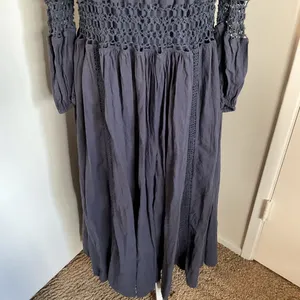 ASOS EDITION Charcoal Gray Crochet Trim Drop Waist Maxi Dress 4 Cotton Boho thumbnail 4