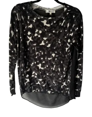 Lily Tribe Women's Small Abstract Print‎ Sheer Hem Long Sleeve Sweater Top thumbnail 1