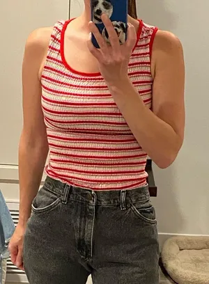 Bonkers Y2k vintage rainbow striped smocked red multicolor crop tank top small thumbnail 2