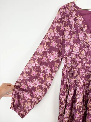 NWT Free People Keep You Mini Dress in Berry Combo Long Sleeve Floral Size Small thumbnail 11