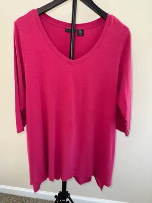 Tahari Pink V-Neck Pima Cotton Blend Plus Size Tunic 2X thumbnail 1