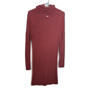 prAna Funnel Neck Tunic Sweater Dress M Burgundy Waffle Knit Granola Gorpcore thumbnail 5