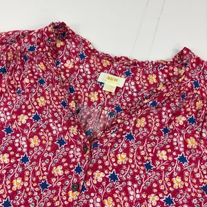 Maeve By Anthropologie Blouse Womens 14 Red Floral Henley Long Sleeve Ruffle Top thumbnail 2