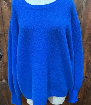 Karen Kane Electric Blue Plush wool blend yarn blouson Crewneck Sweater SzXL thumbnail 1