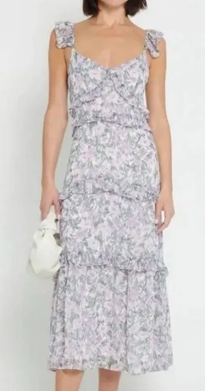 Anthropologie OPT floral ruffle midi dress‎ sz M thumbnail 1
