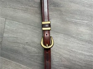 Vintage Guess Brown Genuine Leather Belt Brass Buckle Logo Size Medium thumbnail 3