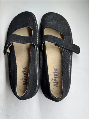 Alegria Feliz Black leather Mary Jane Flats adjustable Strap sparkle comfort 38 thumbnail 7