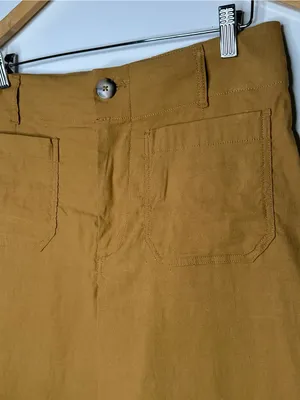 Maeve Anthropologie The Colette Linen Blend Cropped Wide Leg Pants Mustard 29 thumbnail 7