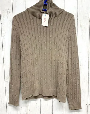 Liz & Co‎ Sweater Women Chest 31" Medium Brown Turtleneck Cable Knit Long Sleeve thumbnail 1
