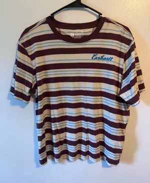 Carhartt Striped Short-Sleeve Tee in Burgundy and Cream thumbnail 1