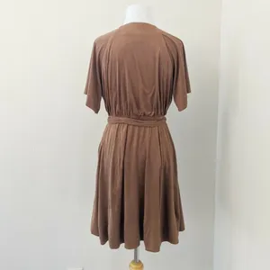 Miss Me Faux-Suede Wrap Dress Flutter Sleeves Mocha Brown Size Medium M NEW thumbnail 2