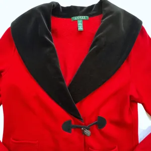 Lauren Ralph Lauren Red Toggle Jacket‎ Womens Large Black Velvet Shawl Collar thumbnail 3