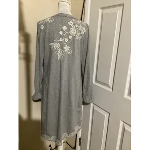 Sundance Grey Embroidered Cotton Snap Front Duster Cardigan Dress Medium thumbnail 3