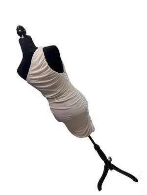 One Shoulder Ruched Bodycon Dress Champagne Beige Mini Cocktail Party Sz Large thumbnail 6
