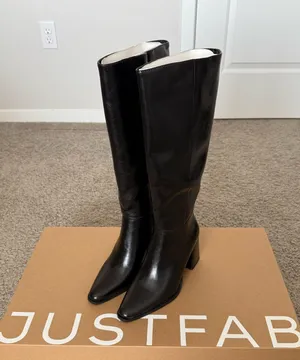 JustFab Black Caite Block Heeled Faux Leather Long Boots thumbnail 1