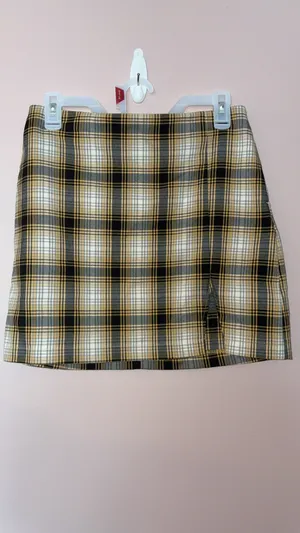 Urban Outfitters Black Yellow Plaid Skirt Mini Slit thumbnail 3