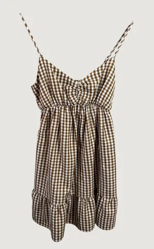 Speechless Brown Gingham Check Mini Dress Ruched Cutout Smocked Small thumbnail 1
