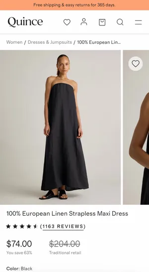 Quince 100% Linen Strapless Maxi Dress - Black thumbnail 2