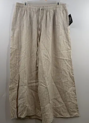 Vince Camuto Rainy Day Linen Blend Wide Leg Pants L NWT Beige Pull On thumbnail 1