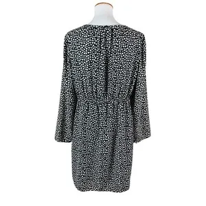 J Crew‎ Mercantile Black White Heart Print Long Sleeve Dress 14 Elastic Waist thumbnail 6