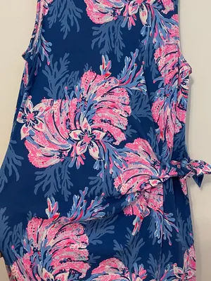 LILLY PULITZER Bryson Sleeveless Dress Multi for the Fans Blue Pink Faux Wrap L thumbnail 10