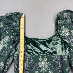 Free People Chloe Mini Dress Green Floral Velvet Square Neck Balloon Sleeve M thumbnail 5