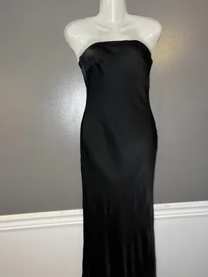 Meshki Dress Womens XS Black Strapless Satin Open Back Maxi Bodycon Formal thumbnail 2