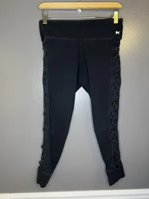 PINK Victoria's Secret Leggings Womens Medium Black Yoga Lattice Cutout thumbnail 2