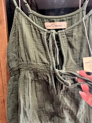 Love Trends Gauze Tie Front Camisole in Green Size Small NWT thumbnail 4