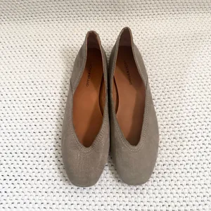 Lucky Brand Alba Taupe Gray Shimmer Suede Leather Squared Toe Ballet Flats 8 thumbnail 3