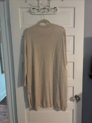 Beige Longline Pocket Cardigan Sweater - Women thumbnail 4