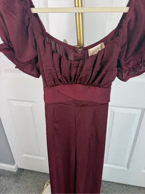 Altar’d State Burgundy Puff Sleeve Wide Leg Jumpsuit Sz S NWOT Fall Boho thumbnail 4