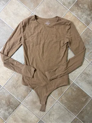 NUUDS Long Sleeve Crewneck Bodysuit Color- Cinnamon Size Small thumbnail 1