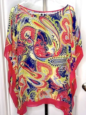 Talbots Pink Paisley 100% Silk Chiffon Beach Summer Coverup Blouse Top thumbnail 4