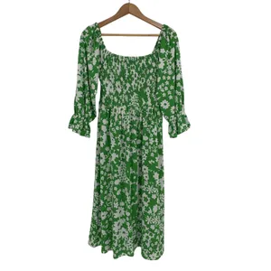 Sugar‎ + Lips Green Floral Smocked Midi Dress Small Cottagecore Boho Romantic thumbnail 3