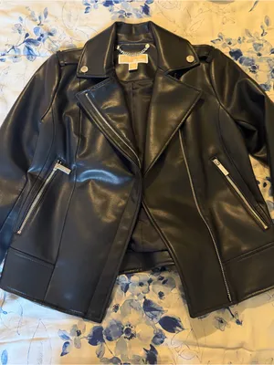 Michael Kors Women’s Black Leather Moto Jacket thumbnail 1